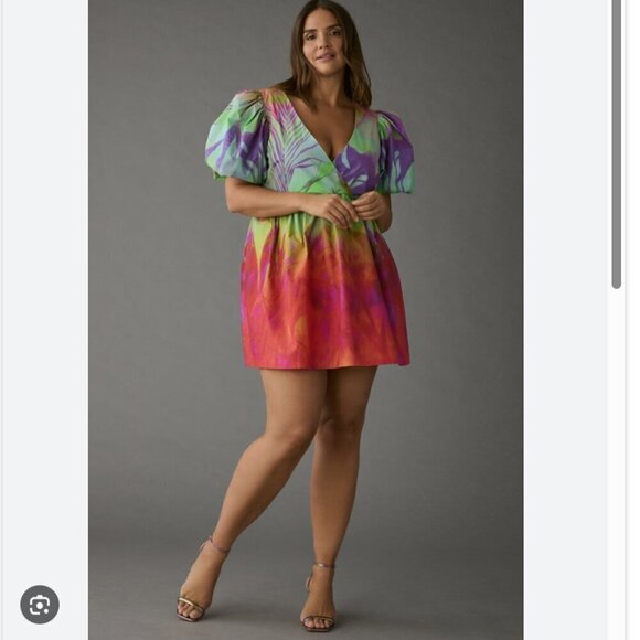 Anthropologie NWT Plenty by Tracy Reese Puff Sleeve Surplice Mini Dress Size XL - Picture 2 of 13